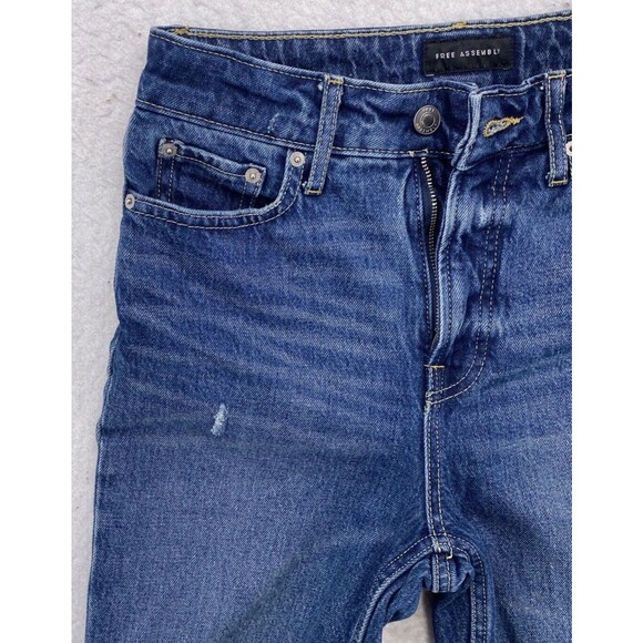 Free Assembly Jeans Women's Size 2 Blue Super High Rise Straight Distressed Torn - Picture 9 of 16